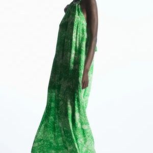 COS Oversized Gathered Maxi Dress - Apple Green Printed - Size 6